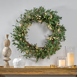 Wallsten 29" Snowberry Artificial Wreath, Green and White Noble House