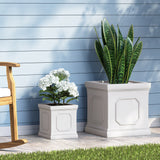 Burgos Outdoor Small and Large Cast Stone Planter Set, Antique White Noble House