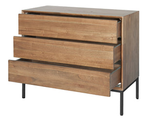Hathaway 3-Drawer Chest - Rustic Modern Solid Wood Storage Solution with Steel Legs & Easy-Clean Finish