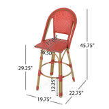 Noble House Shelton Outdoor French Wicker and Aluminum 29.5 Inch Barstools (Set of 4), Red and Bamboo Finish