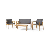 Bryan Outdoor Wicker and Acacia Wood 4 Seater Chat