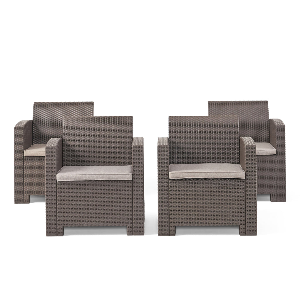 St. Johns Outdoor Brown Faux Wicker Club Chairs with Mixed Beige Water Resistant Cushions Noble House