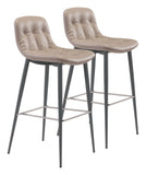 Zuo Modern Tangiers 100% Polyurethane, Plywood, Steel Modern Commercial Grade Barstool Set - Set of 2 Taupe, Dark Gray 100% Polyurethane, Plywood, Steel