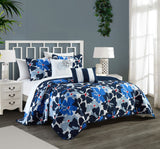 Aster Blue Queen 5pc Quilt Set