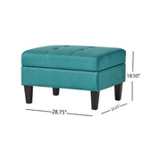 Zahra Contemporary Tufted Fabric Storage Ottoman, Teal and Dark Brown Noble House