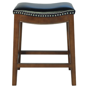 Elmo Bonded Leather Counter Stool Black, Cinnamon Legs 358625B-23KD New Pacific Direct