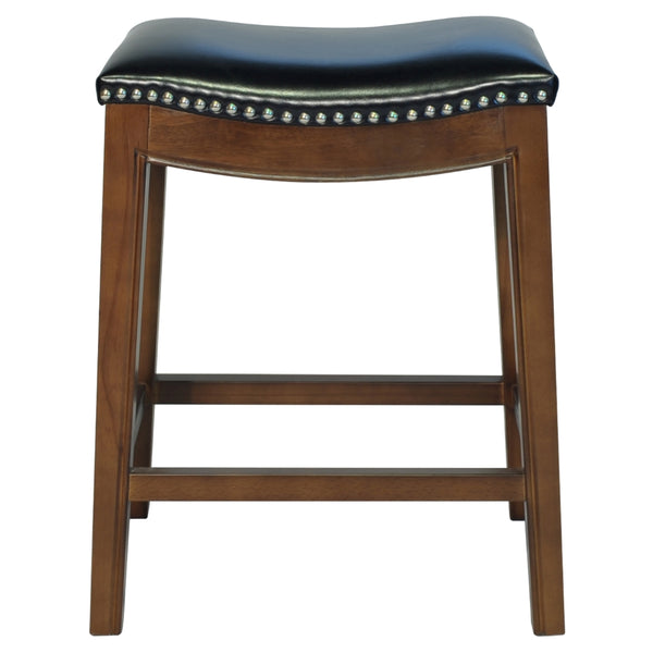 Elmo Bonded Leather Counter Stool Black, Cinnamon Legs 358625B-23KD New Pacific Direct