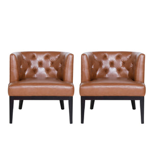 Clough Contemporary Faux Leather Tufted Accent Chairs, Cognac Brown and Dark Brown Noble House