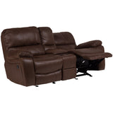 Porter Designs Ramsey Leather-Look seat Transitional Reclining Console Love Brown 03-112C-02-6016