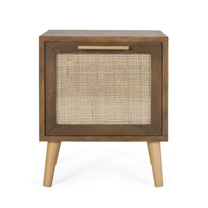 Hulett Contemporary End Table with Storage, Walnut, Natural, and Antique Gold Noble House