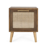 Hulett Contemporary End Table with Storage, Walnut, Natural, and Antique Gold