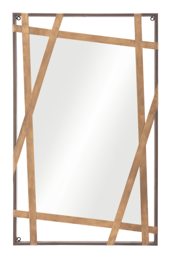 Zuo Modern Tolix Steel, MDF, Glass Modern Commercial Grade Mirror Antique Gold, Black Steel, MDF, Glass