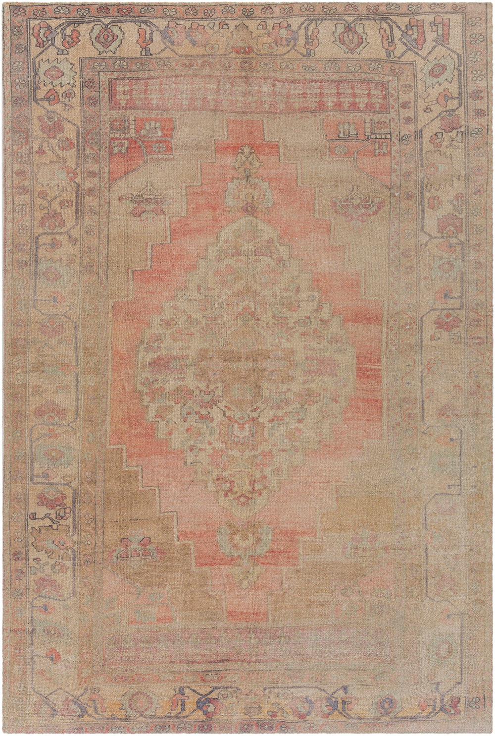 Unique UNQ-2301 Traditional Polyester Rug UNQ2301-86116 Cream, Denim, Peach, Mint, Wheat 100% Polyester 8'6" x 11'6"