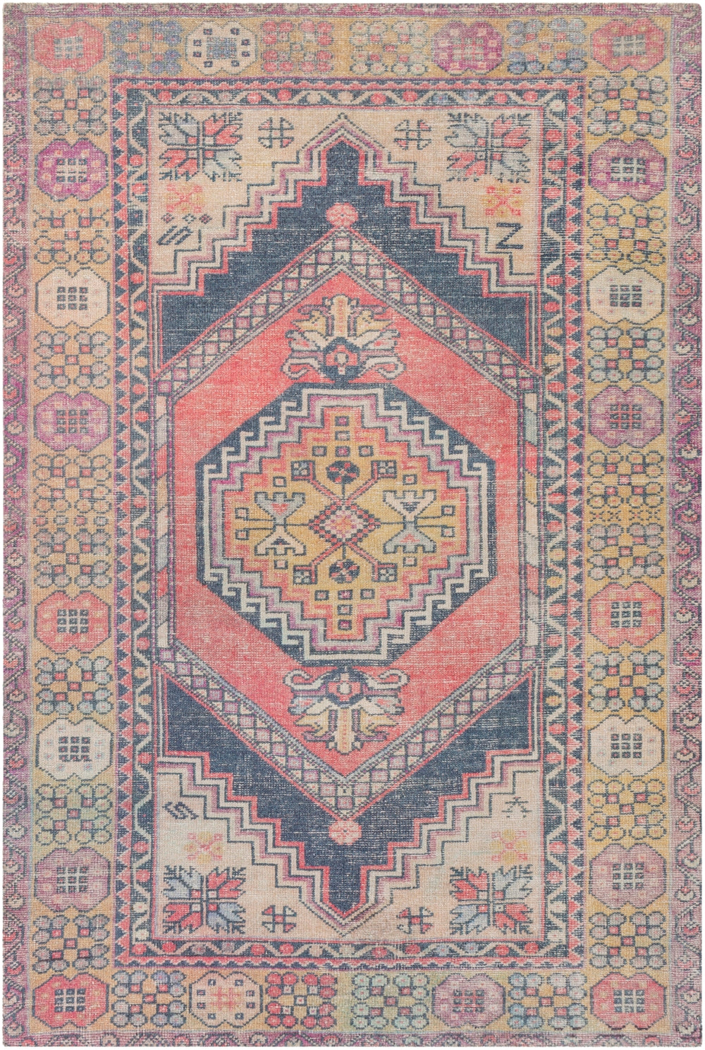 Unique UNQ-2302 Traditional Polyester Rug UNQ2302-86116 Bright Yellow, Bright Pink, Denim, Rose, Medium Gray, Ivory, Olive 100% Polyester 8'6" x 11'6"