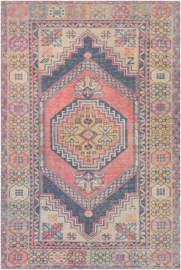 Unique UNQ-2302 Traditional Polyester Rug UNQ2302-86116 Bright Yellow, Bright Pink, Denim, Rose, Medium Gray, Ivory, Olive 100% Polyester 8'6" x 11'6"