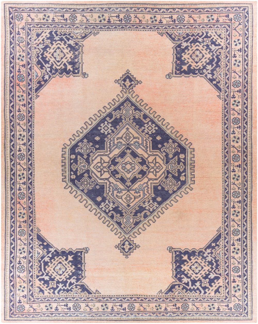 Unique UNQ-2308 Traditional Polyester Rug UNQ2308-86116 Peach, Navy, Olive, Ice Blue 100% Polyester 8'6" x 11'6"