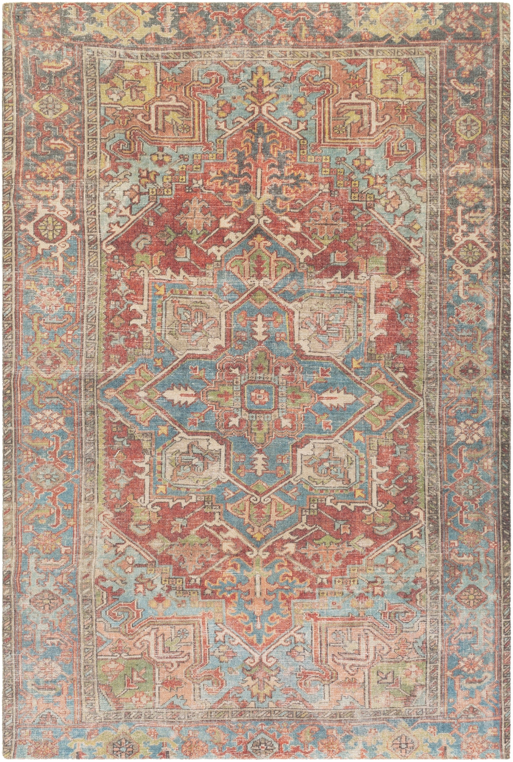 Unique UNQ-2312 Traditional Polyester Rug UNQ2312-86116 Burnt Orange, Teal, Camel, Aqua, Charcoal, Peach, Cream, Grass Green 100% Polyester 8'6" x 11'6"