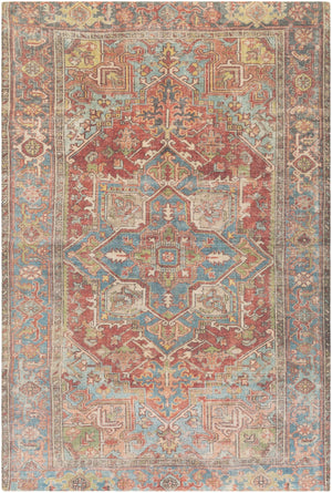 Unique UNQ-2312 Traditional Polyester Rug UNQ2312-86116 Burnt Orange, Teal, Camel, Aqua, Charcoal, Peach, Cream, Grass Green 100% Polyester 8'6" x 11'6"
