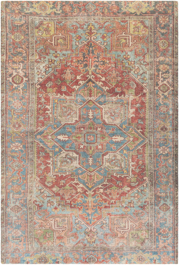 Unique UNQ-2312 Traditional Polyester Rug UNQ2312-86116 Burnt Orange, Teal, Camel, Aqua, Charcoal, Peach, Cream, Grass Green 100% Polyester 8'6" x 11'6"