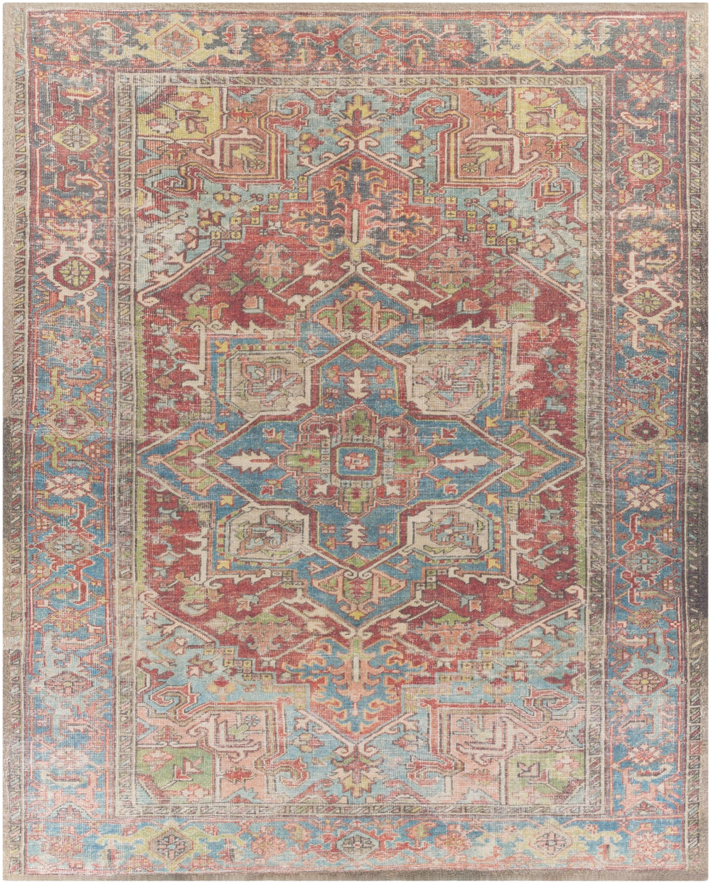 Unique UNQ-2312 Traditional Polyester Rug UNQ2312-86116 Burnt Orange, Teal, Camel, Aqua, Charcoal, Peach, Cream, Grass Green 100% Polyester 8'6" x 11'6"