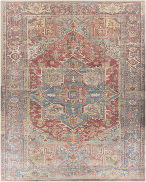 Unique UNQ-2312 Traditional Polyester Rug UNQ2312-7696 Burnt Orange, Teal, Camel, Aqua, Charcoal, Peach, Cream, Grass Green 100% Polyester 7'6" x 9'6"