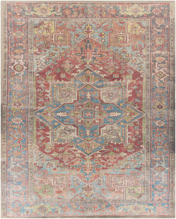 Unique UNQ-2312 Traditional Polyester Rug UNQ2312-7696 Burnt Orange, Teal, Camel, Aqua, Charcoal, Peach, Cream, Grass Green 100% Polyester 7'6" x 9'6"