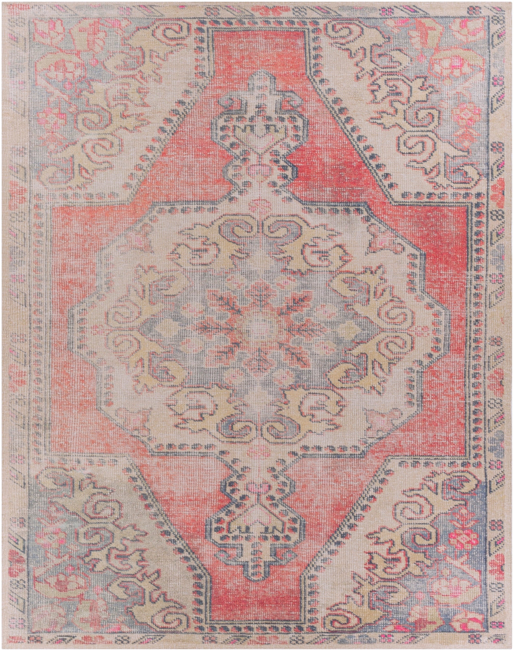 Unique UNQ-2315 Traditional Polyester Rug UNQ2315-86116 Coral, Light Gray, Charcoal, Wheat, Ivory, Bright Yellow 100% Polyester 8'6" x 11'6"