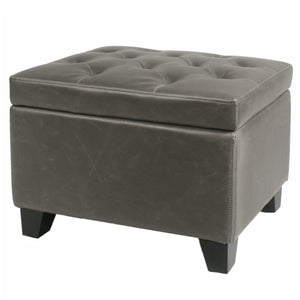 Julian Stylish Rectangular Bonded Leather Storage Ottoman with Biscuit Tufting for Home Organization