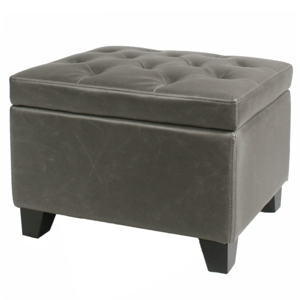 Julian Stylish Rectangular Bonded Leather Storage Ottoman with Biscuit Tufting for Home Organization