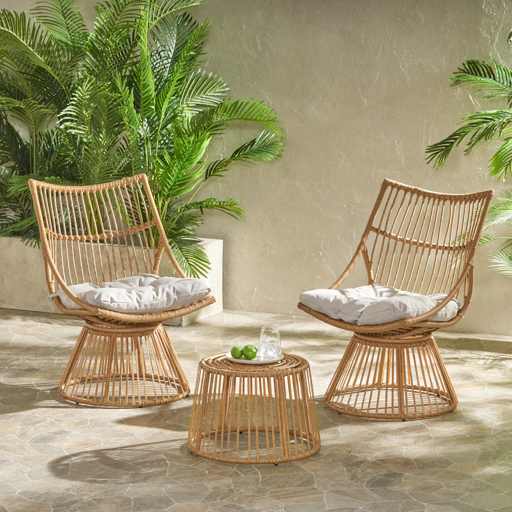 Caryl Outdoor Wicker 2 Seater Chat Set with Cushion Light Brown