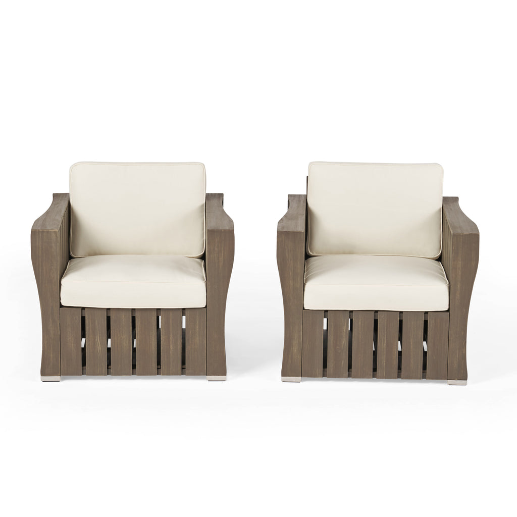 Cadence Outdoor Grey Finished Acacia Wood Club Chairs with Cream Water Resistant Cushions Noble House