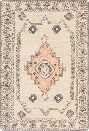 Urfa URF-2302 Traditional Wool Rug URF2302-81012 Peach, Camel, Cream, Light Gray, Dark Blue, Medium Gray, Charcoal 100% Wool 8'10" x 12'