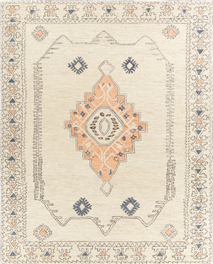 Urfa URF-2302 Traditional Wool Rug URF2302-810 Peach, Camel, Cream, Light Gray, Dark Blue, Medium Gray, Charcoal 100% Wool 8' x 10'