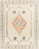 Urfa URF-2302 Traditional Wool Rug URF2302-810 Peach, Camel, Cream, Light Gray, Dark Blue, Medium Gray, Charcoal 100% Wool 8' x 10'