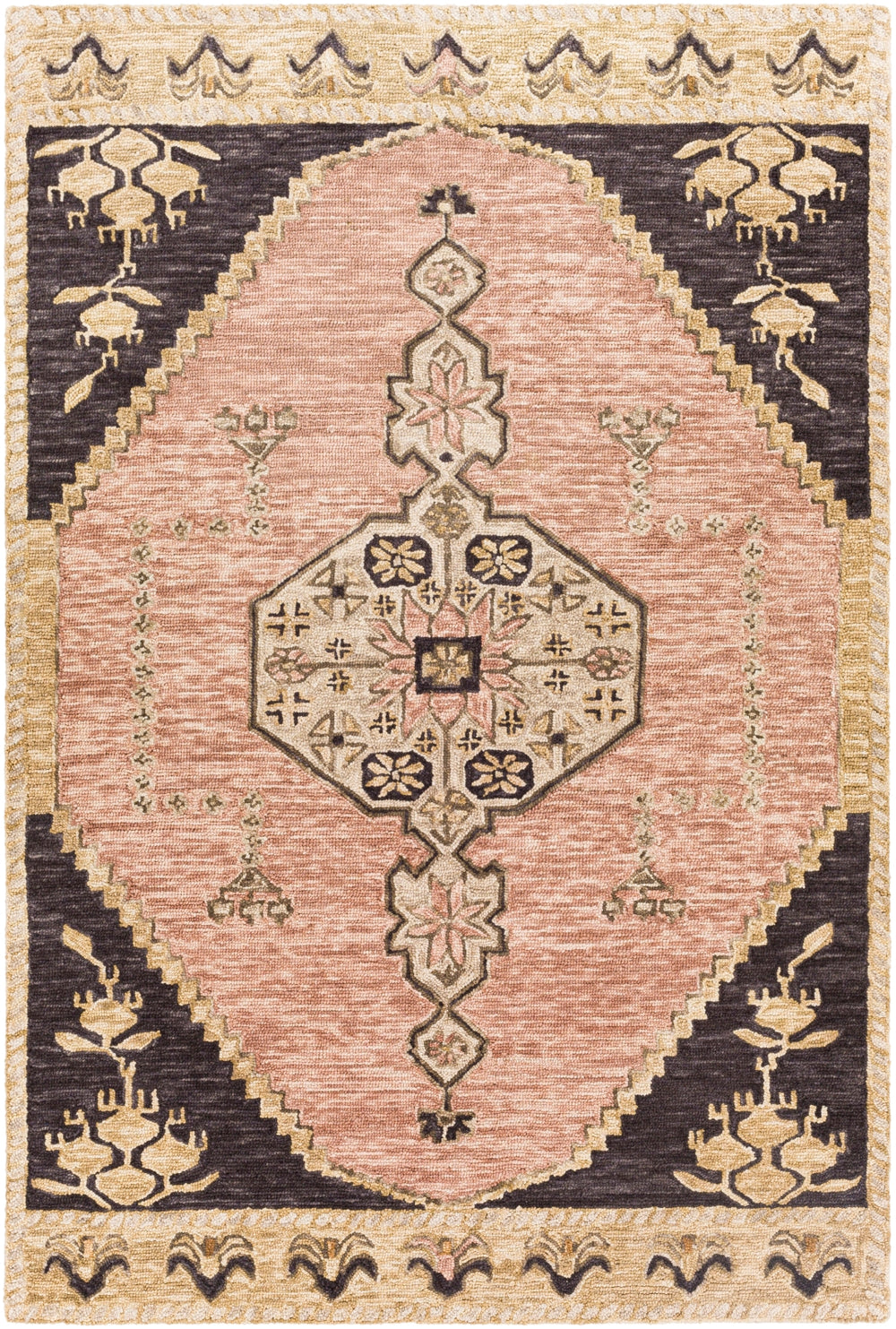 Urfa URF-2306 Traditional Wool Rug URF2306-81012 Blush, Camel, Beige, Khaki, Wheat, Charcoal, Medium Gray 100% Wool 8'10" x 12'