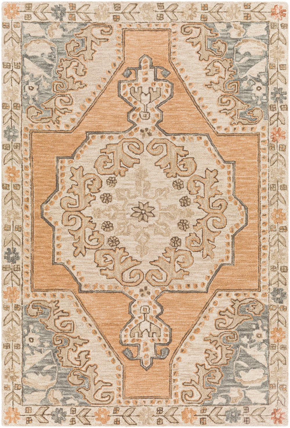 Urfa URF-2308 Traditional Wool Rug URF2308-81012 Beige, Khaki, Camel, Peach, Light Gray, Medium Gray, Dark Brown 100% Wool 8'10" x 12'