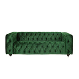 Sagewood Contemporary Velvet Tufted 3 Seater Sofa, Emerald and Espresso Noble House