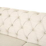 Voll Chesterfield Tufted Fabric 5 Seater Sectional Sofa with Nailhead Trim, Beige and Dark Brown Noble House
