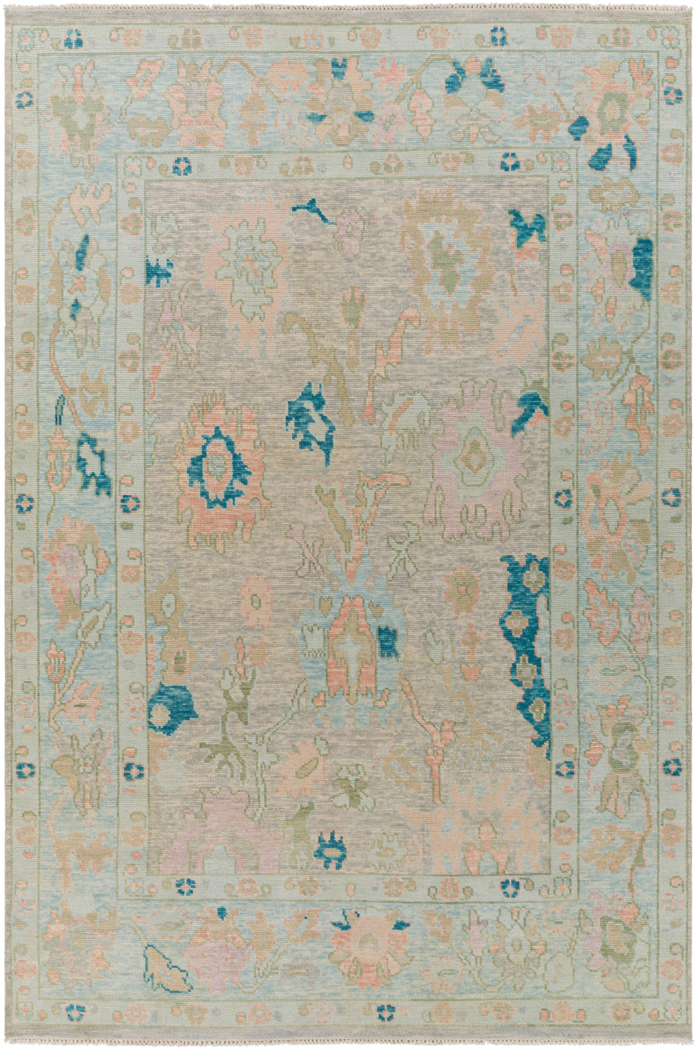 Ushak USK-2301 Traditional Wool Rug USK2301-81012 Pale Pink, Teal, Beige, Pale Blue, Mint 100% Wool 8'10" x 12'