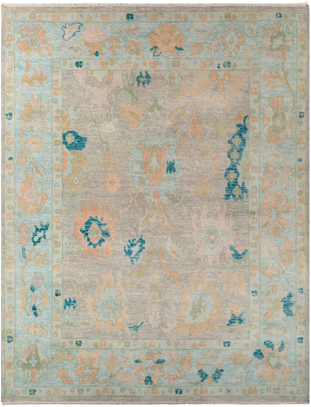 Ushak USK-2301 Traditional Wool Rug USK2301-81012 Pale Pink, Teal, Beige, Pale Blue, Mint 100% Wool 8'10" x 12'
