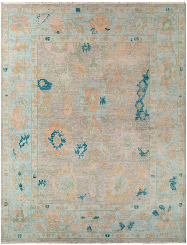 Ushak USK-2301 Traditional Wool Rug USK2301-81012 Pale Pink, Teal, Beige, Pale Blue, Mint 100% Wool 8'10" x 12'