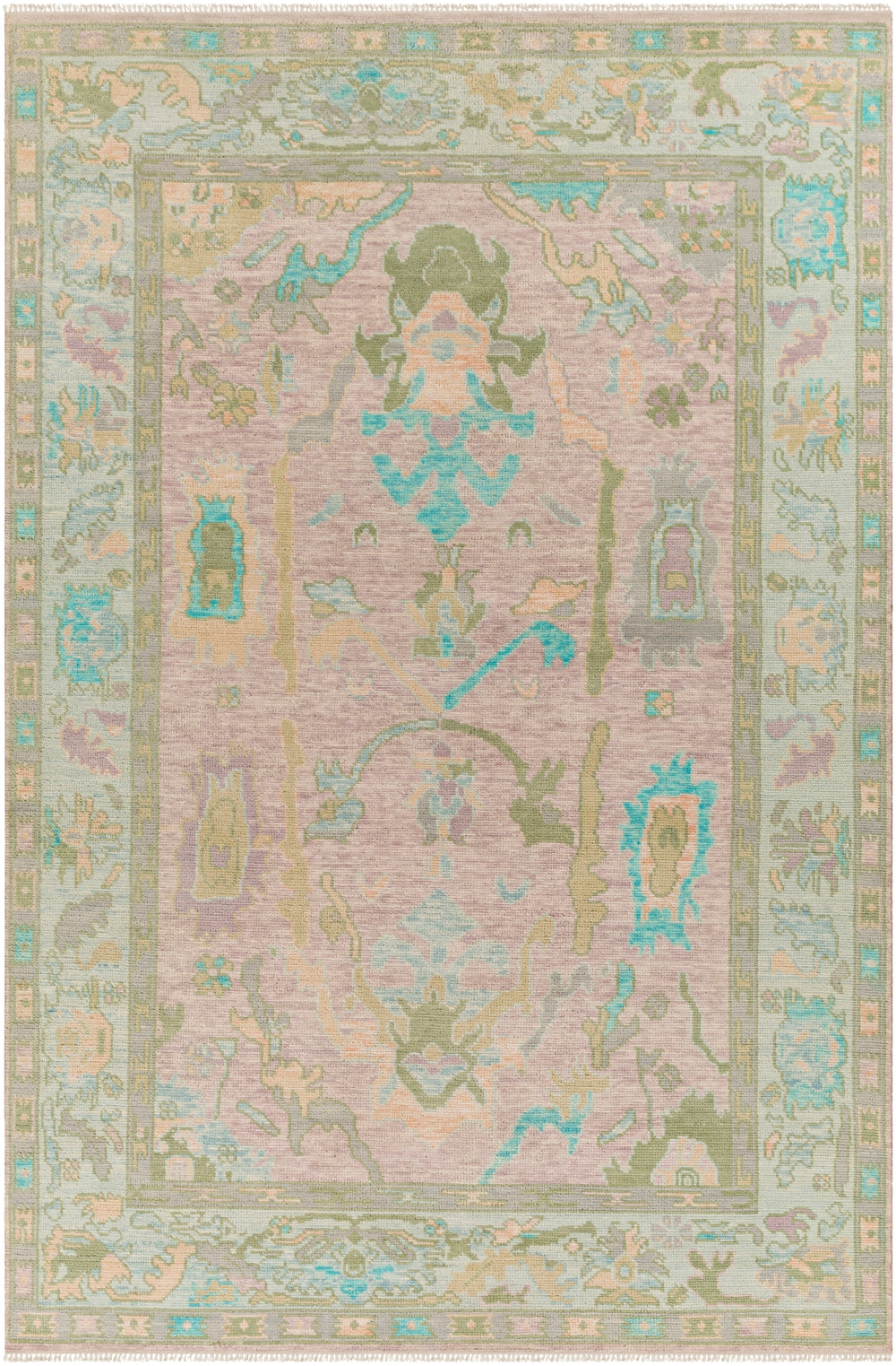 Ushak USK-2302 Traditional Wool Rug USK2302-81012 Aqua, Blush, Lilac, Sage, Pale Blue 100% Wool 8'10" x 12'