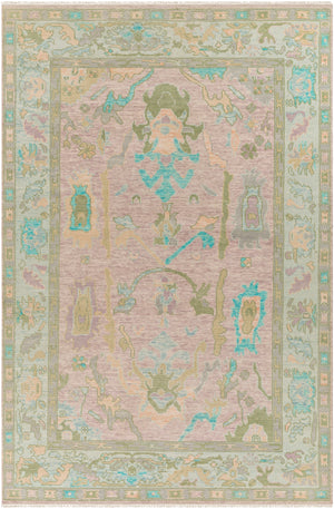 Ushak USK-2302 Traditional Wool Rug USK2302-81012 Aqua, Blush, Lilac, Sage, Pale Blue 100% Wool 8'10" x 12'