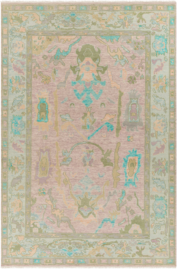 Ushak USK-2302 Traditional Wool Rug USK2302-81012 Aqua, Blush, Lilac, Sage, Pale Blue 100% Wool 8'10" x 12'