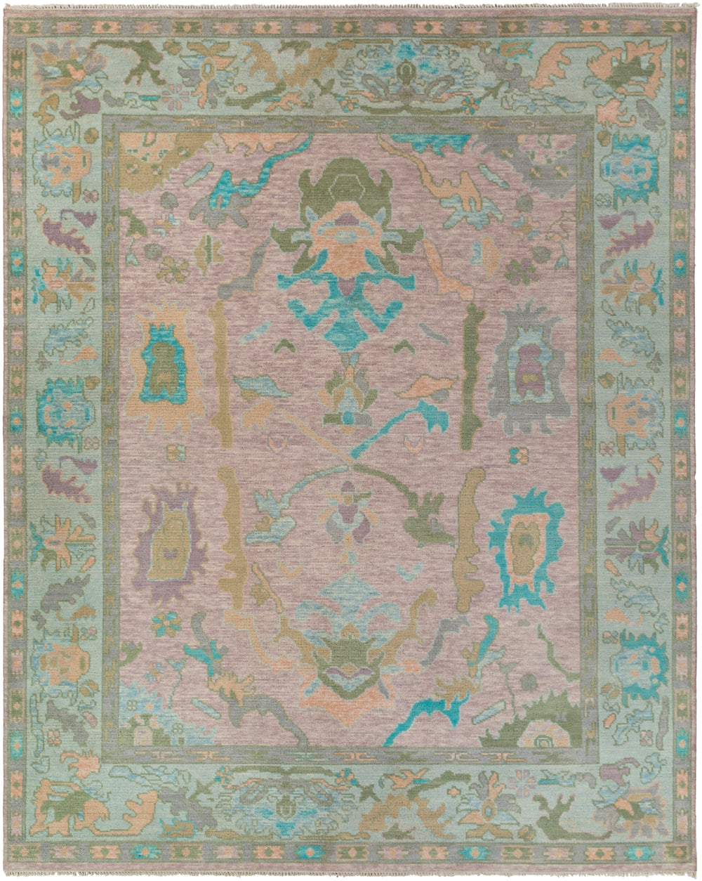 Ushak USK-2302 Traditional Wool Rug USK2302-81012 Aqua, Blush, Lilac, Sage, Pale Blue 100% Wool 8'10" x 12'