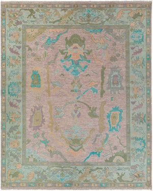 Ushak USK-2302 Traditional Wool Rug USK2302-810 Aqua, Blush, Lilac, Sage, Pale Blue 100% Wool 8' x 10'