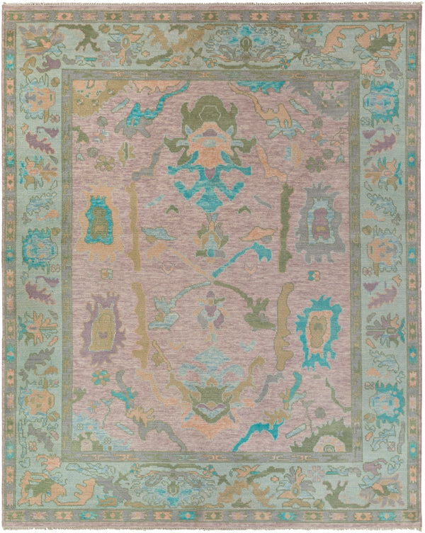 Ushak USK-2302 Traditional Wool Rug USK2302-810 Aqua, Blush, Lilac, Sage, Pale Blue 100% Wool 8' x 10'