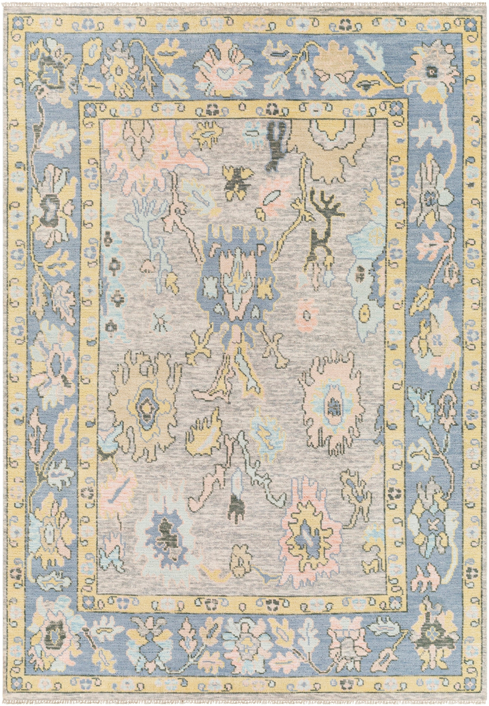 Ushak USK-2303 Traditional Wool Rug USK2303-81012 Denim, Butter, Blush, Light Gray, Sage, Ice Blue 100% Wool 8'10" x 12'