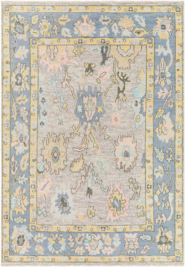 Ushak USK-2303 Traditional Wool Rug USK2303-81012 Denim, Butter, Blush, Light Gray, Sage, Ice Blue 100% Wool 8'10" x 12'