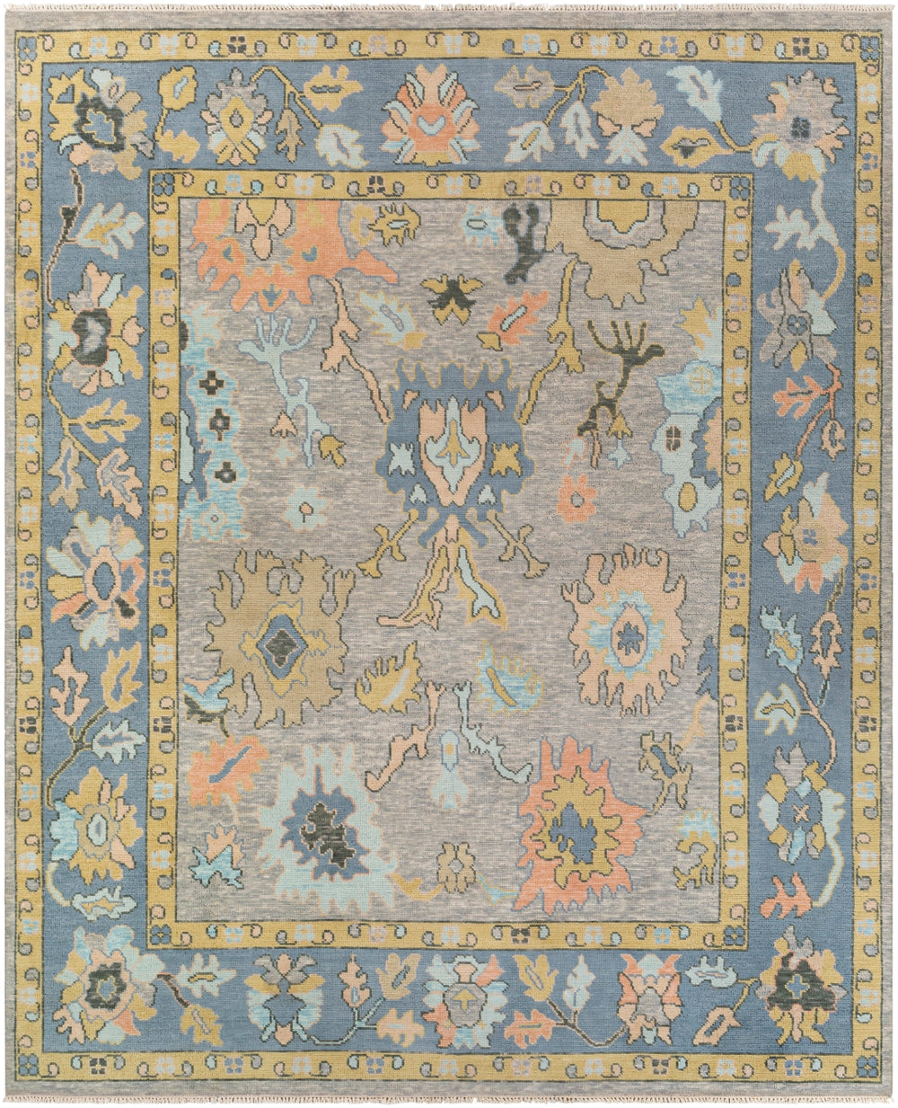 Ushak USK-2303 Traditional Wool Rug USK2303-81012 Denim, Butter, Blush, Light Gray, Sage, Ice Blue 100% Wool 8'10" x 12'